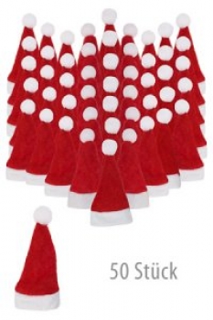 Weihnachtsmütze Plüsch rot/weiss klein 5x10cm, 50er-Set für PP28